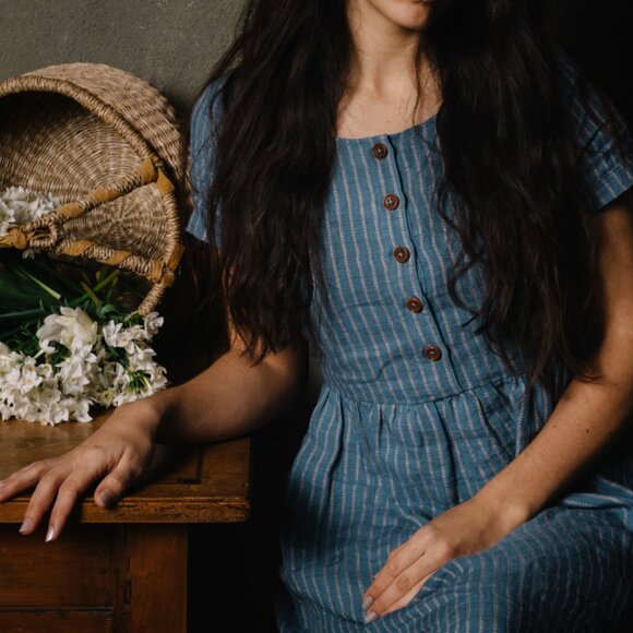 Pyne & Smith No. 11 Georgian Blue Striped Dress - Picture 2 of 7